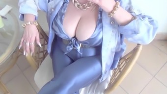  busty granny in high heels smoking a cigarette