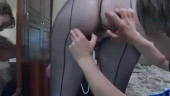 Boy fucked mature chubby in pantyhose