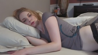My yet sleepy but cute pale GF poses on the bed after I wake her up
