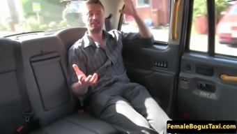 Busty british cabbie rides her customers cock