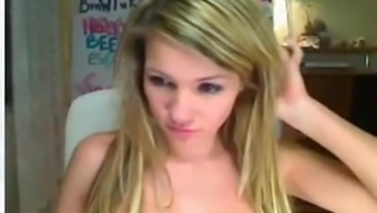 Blonde babe with nice tight pink pussy teasing on webcam