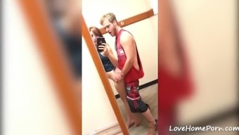 Horny couple getting fucked in the public toilet