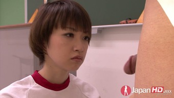 Totally natural Japanese teen sucking teacher's cock for grades