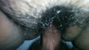 Sloppy cock penetration in extremely bushy pussy deep enough