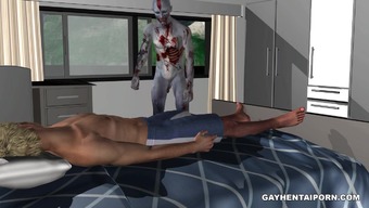 3D cartoon stud getting his tight ass fucked hard by a zombie
