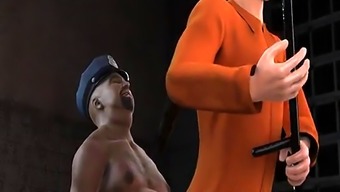 3D cartoon prisoner gets fucked in the ass by a fat ebony cop