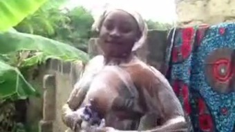 african babe takes a shower