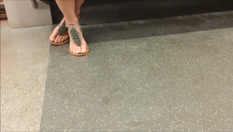 Candid Feet in Sandals on the Metro Face
