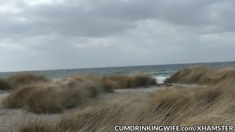 Dogging slutwife gangbanged on public beach