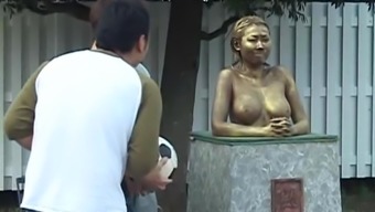 Cosplay Porn: Public Painted Statue Fuck part 4