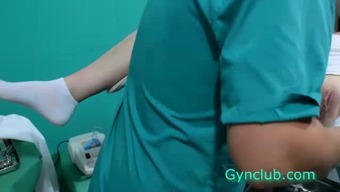 naked girl on reception at the gynecologist (gyno)