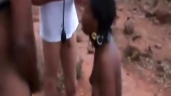 Rough interracial threesome and nipple torment with African slut