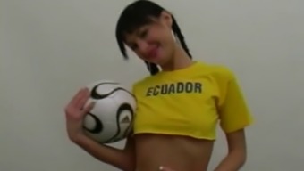 Sporty Ecuadorian soccer babe stripping