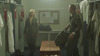 Couples in military uniform have hot hardcore sex in the locker room
