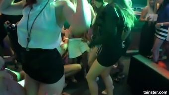 Rich chicks of porn licking their twats in public
