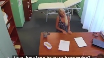 FakeHospital Doctors sexy blonde ovulating wife comes into his office