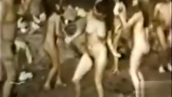Retro nudist dance party features beautiful girls