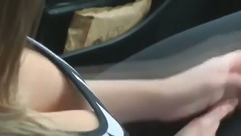 Sexy blonde mommy exposes her really big boobs in my car