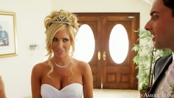 Hot blonde bride Tasha Reign gives blowjob to her fiancé Ryan Driller