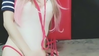 Chinese asian sexy beautiful shemale sissy play vibrator