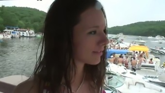Sex hungry petite hookers in bikinis gets dirty on the ship