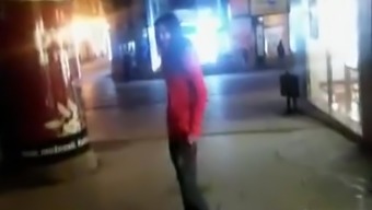 Drunken cutie pissing on a public sidewalk