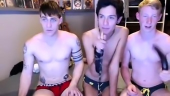 Exciting webcam twinks get together for a hot gay threesome
