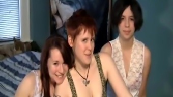 Real amateur lesbian threesome with three beautiful ladies with hairy pussies lick