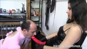 Lady G Humiliates Her Slave - Czech Queen makes slave to suck huge dildo