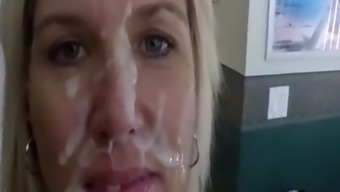 Mom does a handjob not to her son and cum on her face