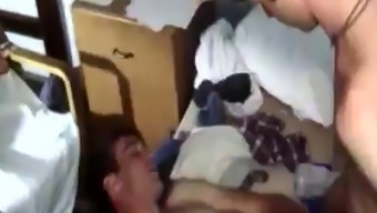 Boy jacks off while his friend' boss's brother watches him