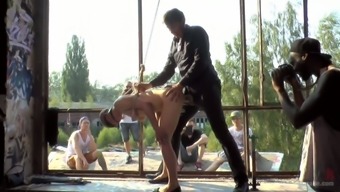 Complete whore Mad Kate is punished and jizzed in public