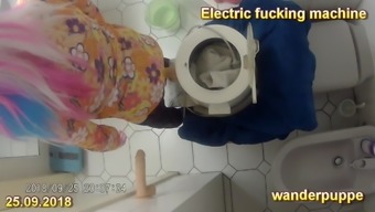 Electric fucking machine - spin dryer with silicone dildo 