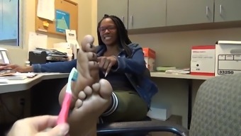 Ebony Soles tickled while on the phone