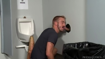 GAy dude sucks a big glory hole dick and gets ass fucked