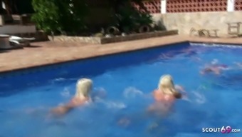 German Mature Seduce Young Boy to Fuck at Pool in Holiday