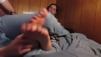 Tickling my girlfriends feet (With faceshot) and brushes