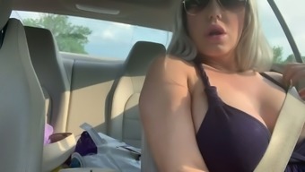 Teacher with big boobs masturbates in car