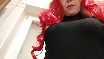 exhibitionist wife hides in the bathroom and films herself while playing in