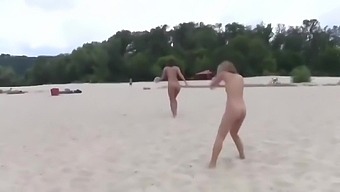 Girls Playing Games at the Nude Beach