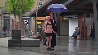 Complete whore Silvia Rubi is undressed and humiliated in public