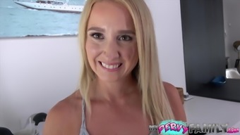 Petite Blonde Step-Mom Fucks You In The Kitchen To Keep Her 