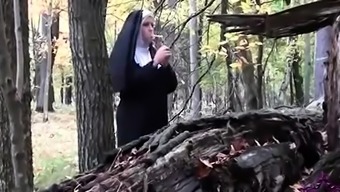 Horny nun enjoys an intense doggystyle drilling in the woods
