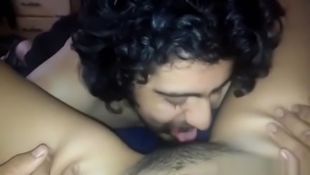 Bearded guy munching the hairy pussy of his exgf