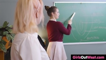 Girls Out West - Cutie fingers her hairy female teacher