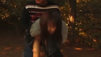 Horn-mad Japanese BF is happy to fuck Arisa Minami in standing pose outdoors