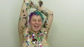 Chubby Girl Rubs Down in Oil & Confetti
