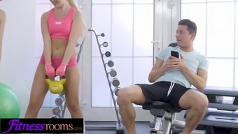 Fitness Rooms Fanboy fucks pornstar and blonde girlfriend
