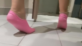 Stripping and shower after the gym - Sweaty feet, sporty socks, legs, ass