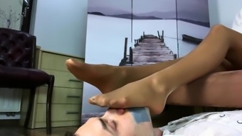 Polish Mistress - Ania sniffing my sexy feet in shiny pantyhose